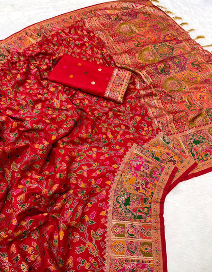 Pure Rajwadi Pashmina Silk Weaving Saree - Hand Dyed Kashmiri Pallu