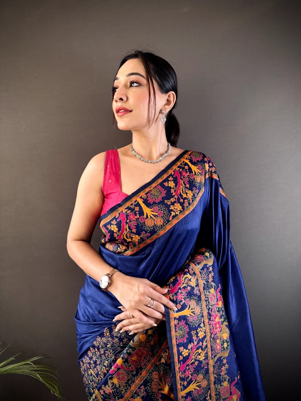 Pashmina Kashmiri Meenakari Silk Saree | Luxury Handwoven