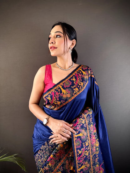 Pashmina Kashmiri Meenakari Silk Saree | Luxury Handwoven