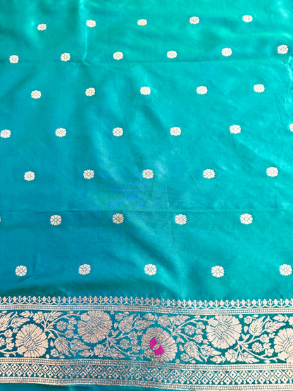 Dual Tone Rama Green Banarasi Saree (Fast Delivery in USA: 2–3 Business Days)