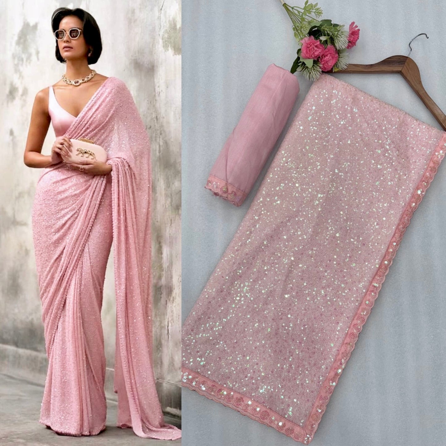Luxury Bollywood Sequins Saree for Women
