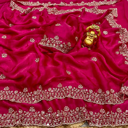 Designer Wedding Saree with Original Gold Beads Handwork