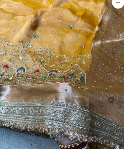Pure Tissue Silk Meenakari Banarasi Saree in Mustard | Luxury Festive Wear