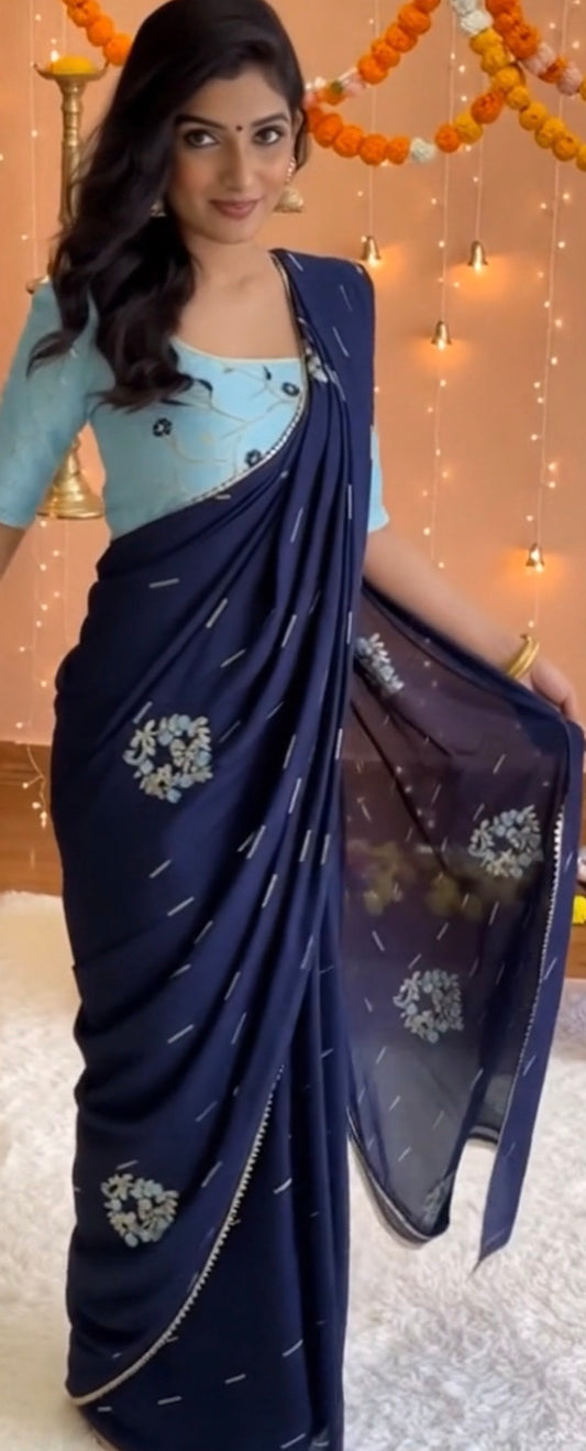 Elegant Dola Silk Saree with Sequins & Thread Embroidery