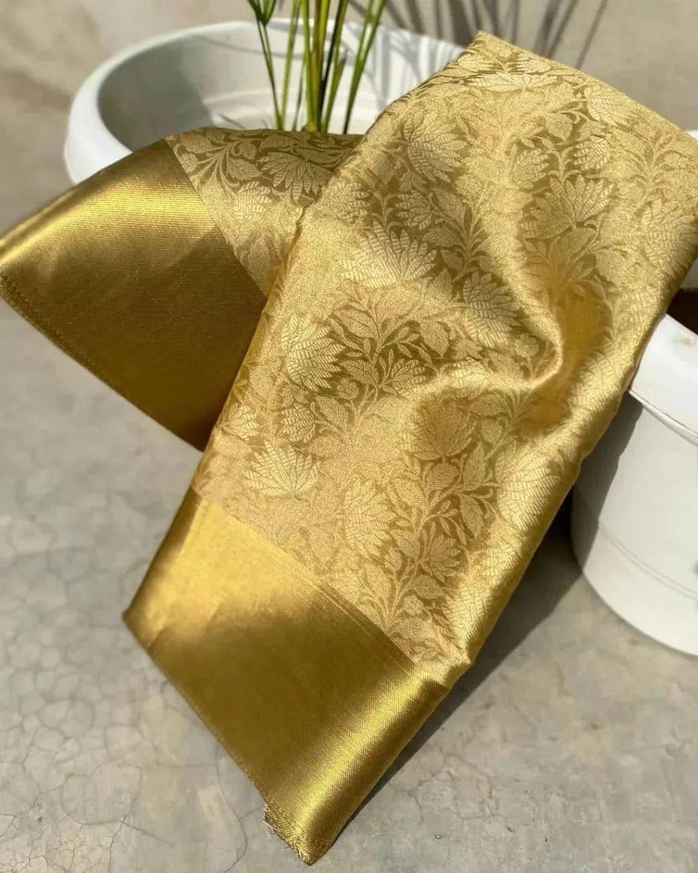 Golden Grace Royal Heritage Soft Tissue Silk Saree with Rich Pallu & Jacquard Work