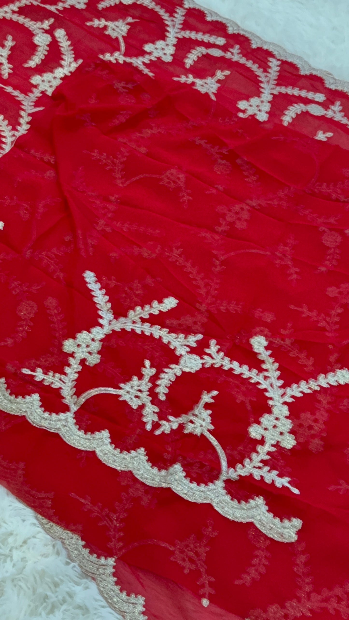 Red Bridal Georgette Saree with Golden Sequence Kashida Work