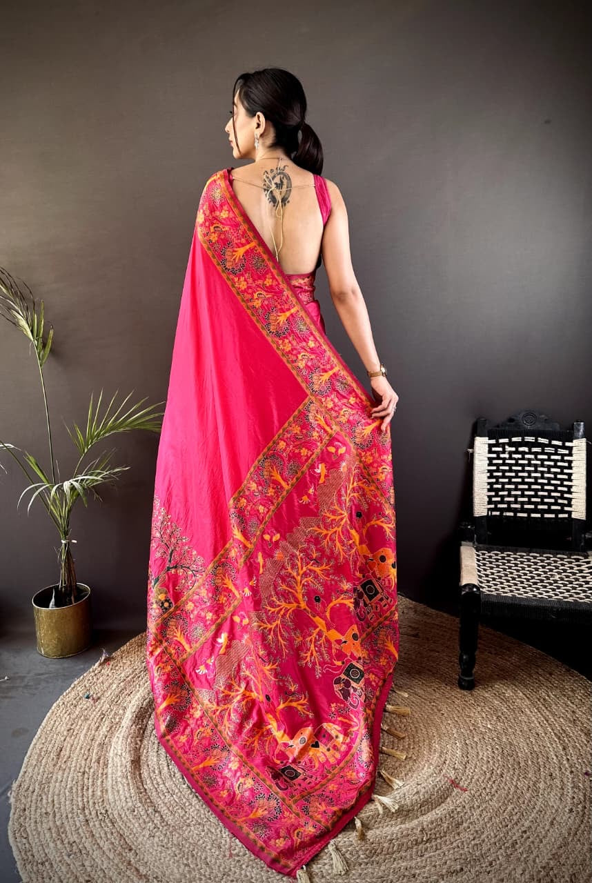 Pashmina Kashmiri Meenakari Silk Saree | Luxury Handwoven