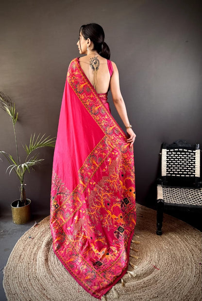 Pashmina Kashmiri Meenakari Silk Saree | Luxury Handwoven