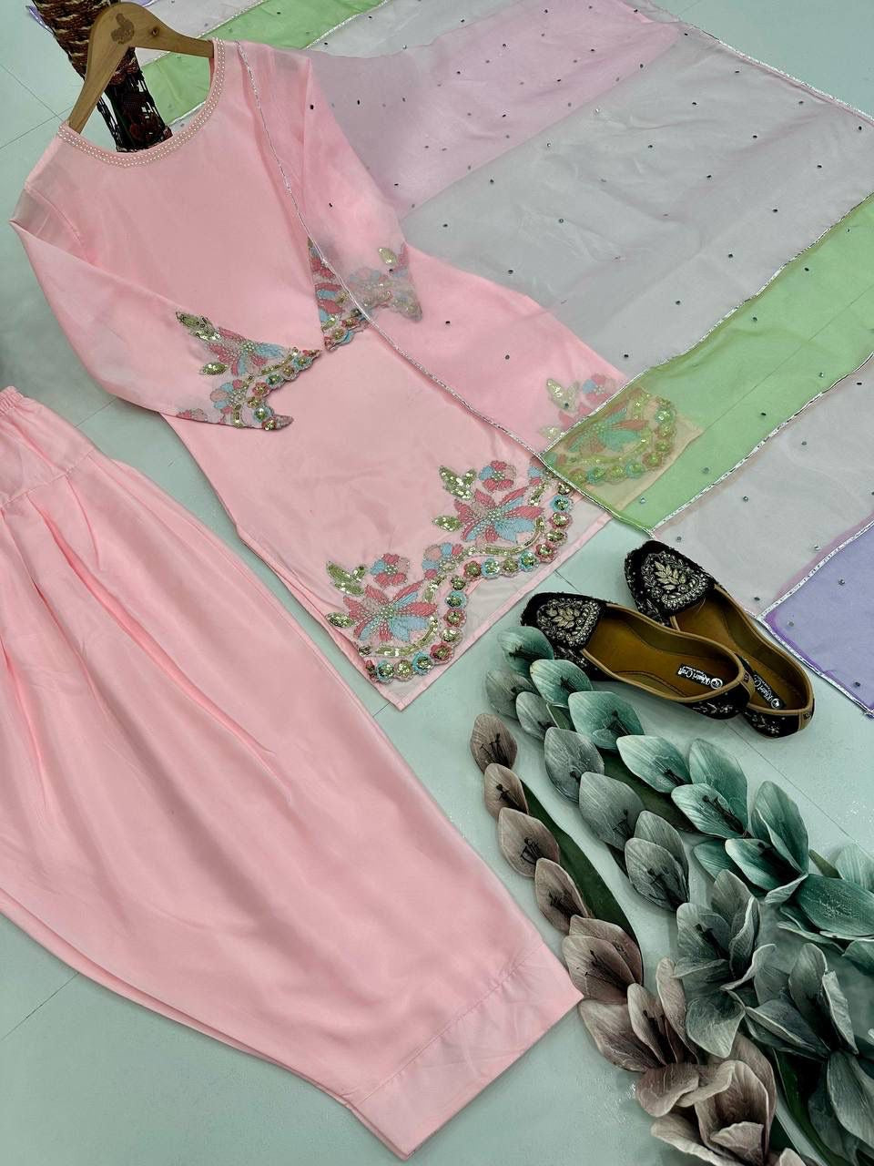 Farshi Palazzo Suit Set with Organza Dupatta
