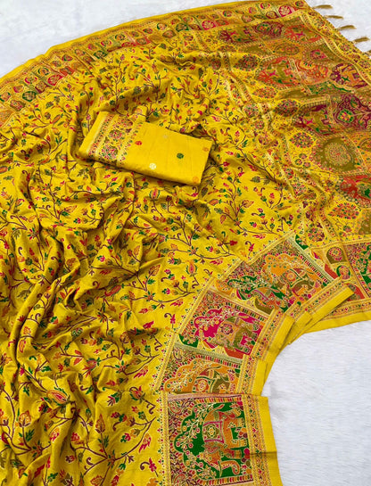 Pure Rajwadi Pashmina Silk Weaving Saree - Hand Dyed Kashmiri Pallu