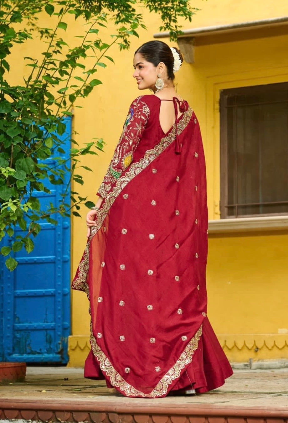 Roop Rani Designer Anarkali Suit – Vichitra Fabric Embroidered Gown with Zari Dupatta