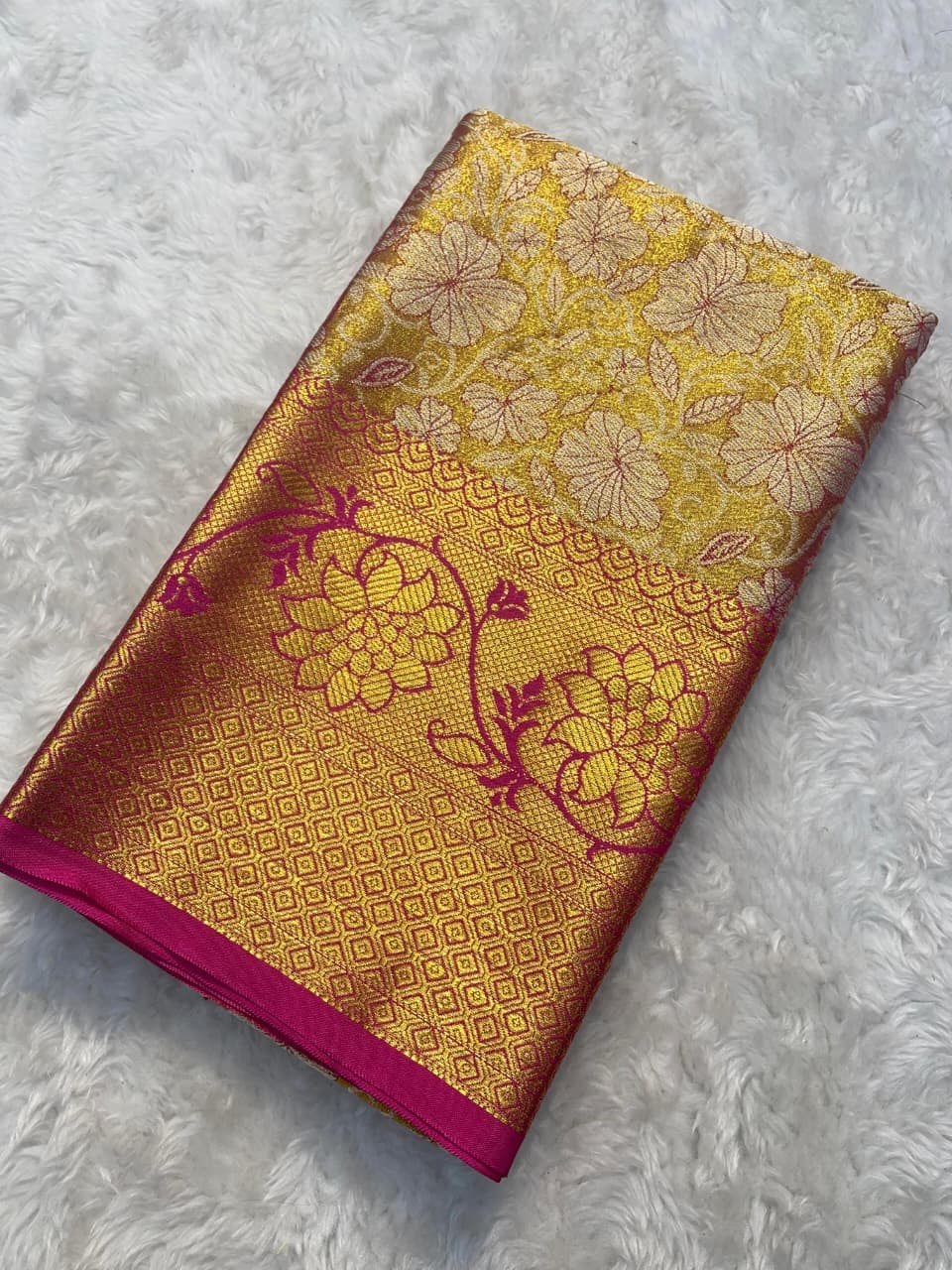 Decorative fabric with floral patterns on a textured surface
