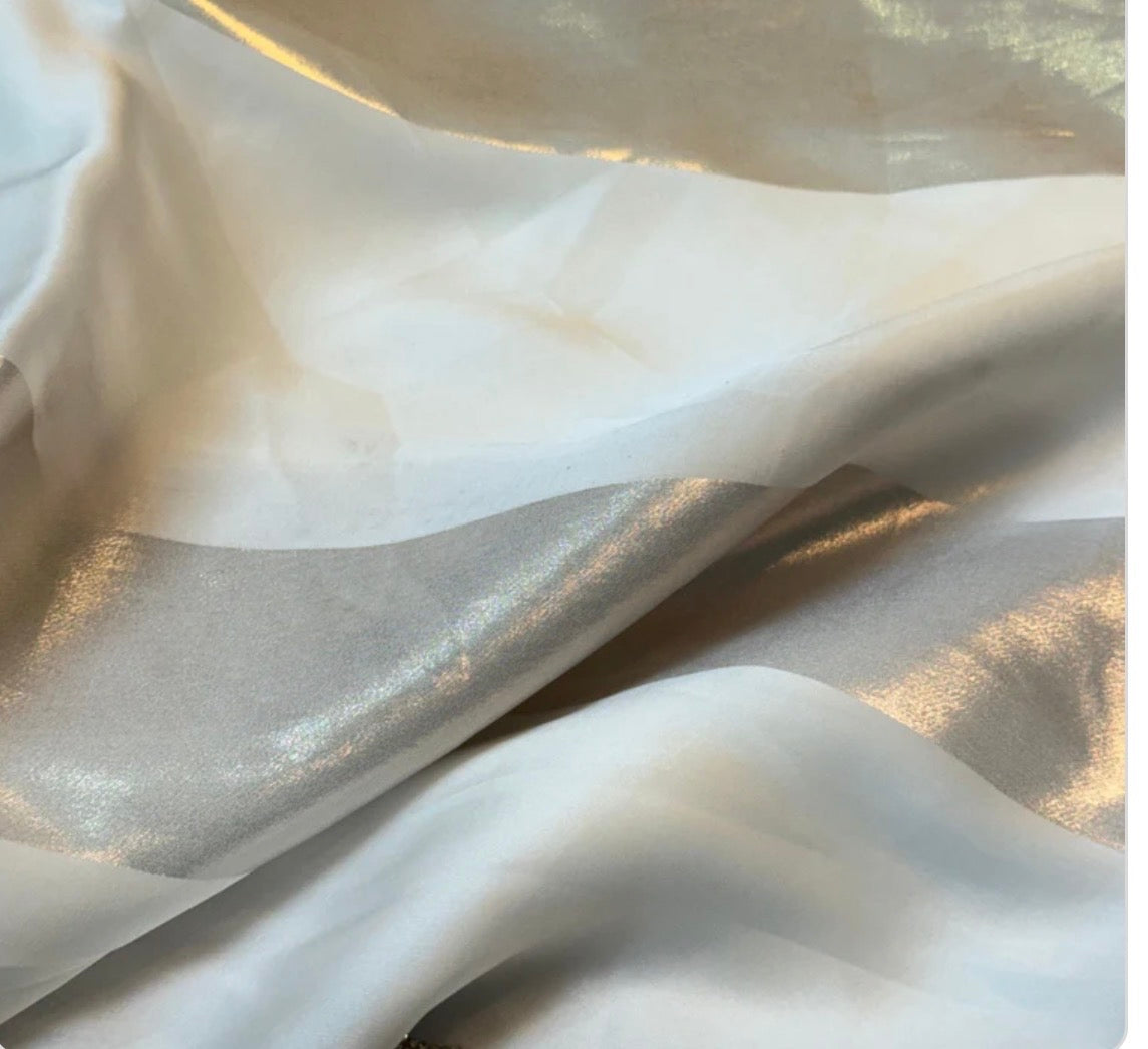Elegant Metallic Stripe Party Wear Saree with Scalloped Diamond Border