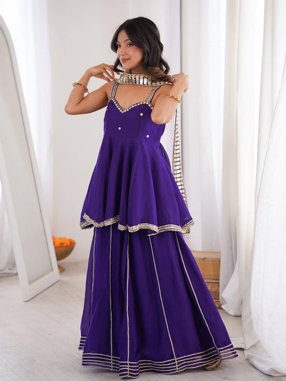 Purple Chinon Mirror Work Palazzo Set