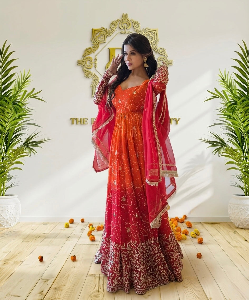 Designer Faux Georgette Embroidered Anarkali Suit Set