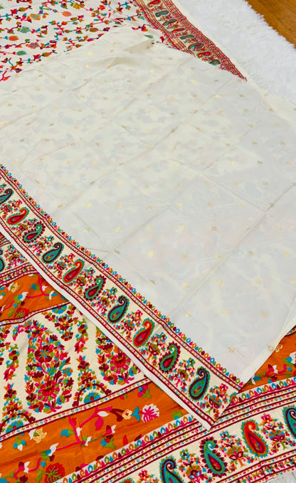 Pashmina Jamewar Silk Saree | Foil Print Pashmina Design