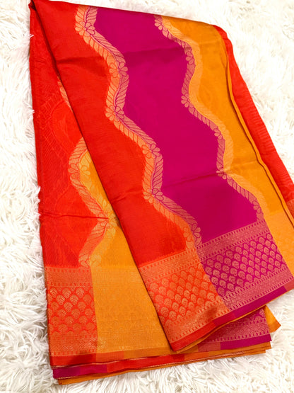 Colorful saree with a pattern on a white background