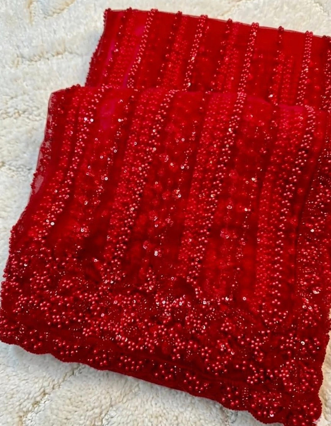 Premium Net Saree with Heavy Pearl & Sequin Embroidery