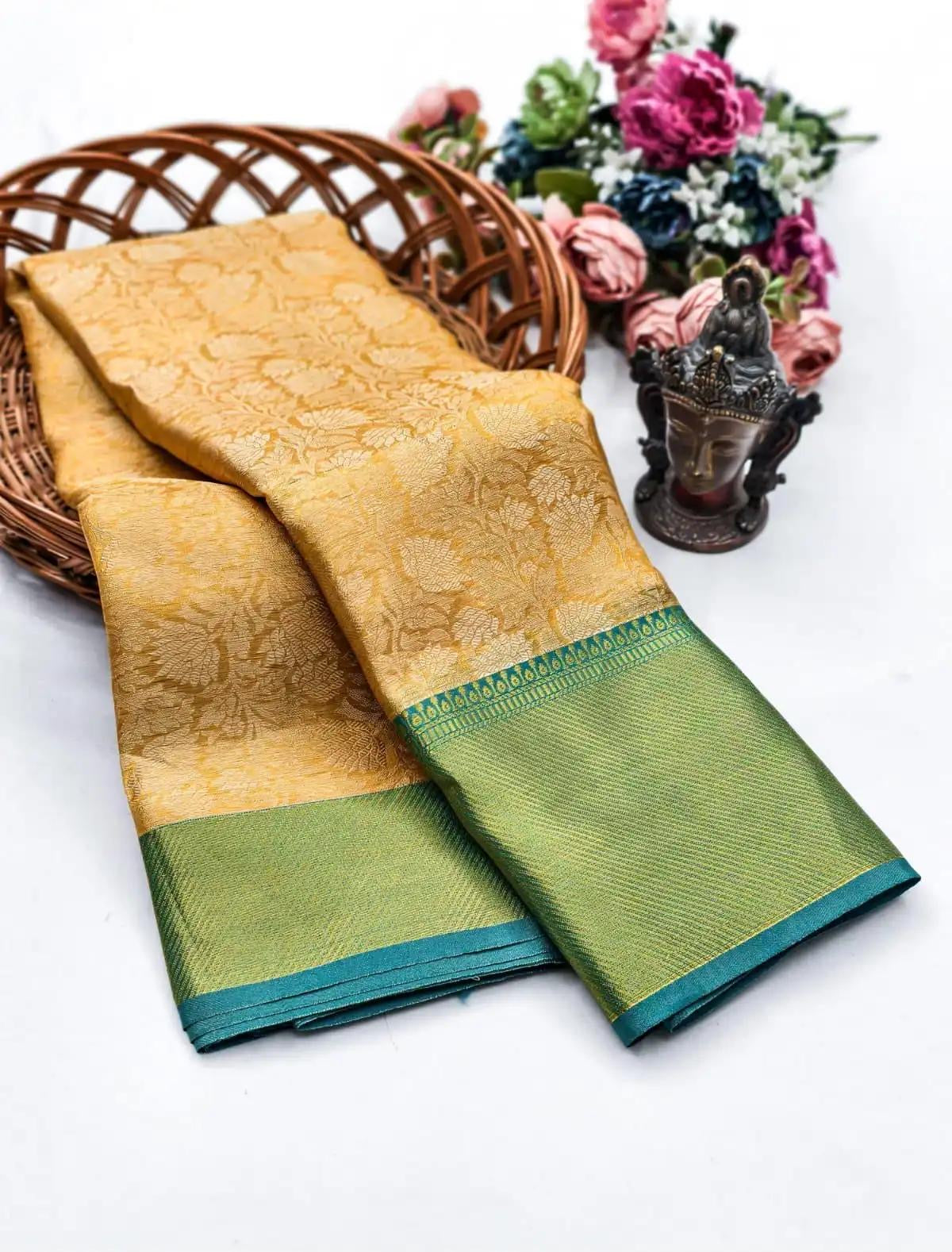 Golden Grace Royal Heritage Soft Tissue Silk Saree with Rich Pallu & Jacquard Work