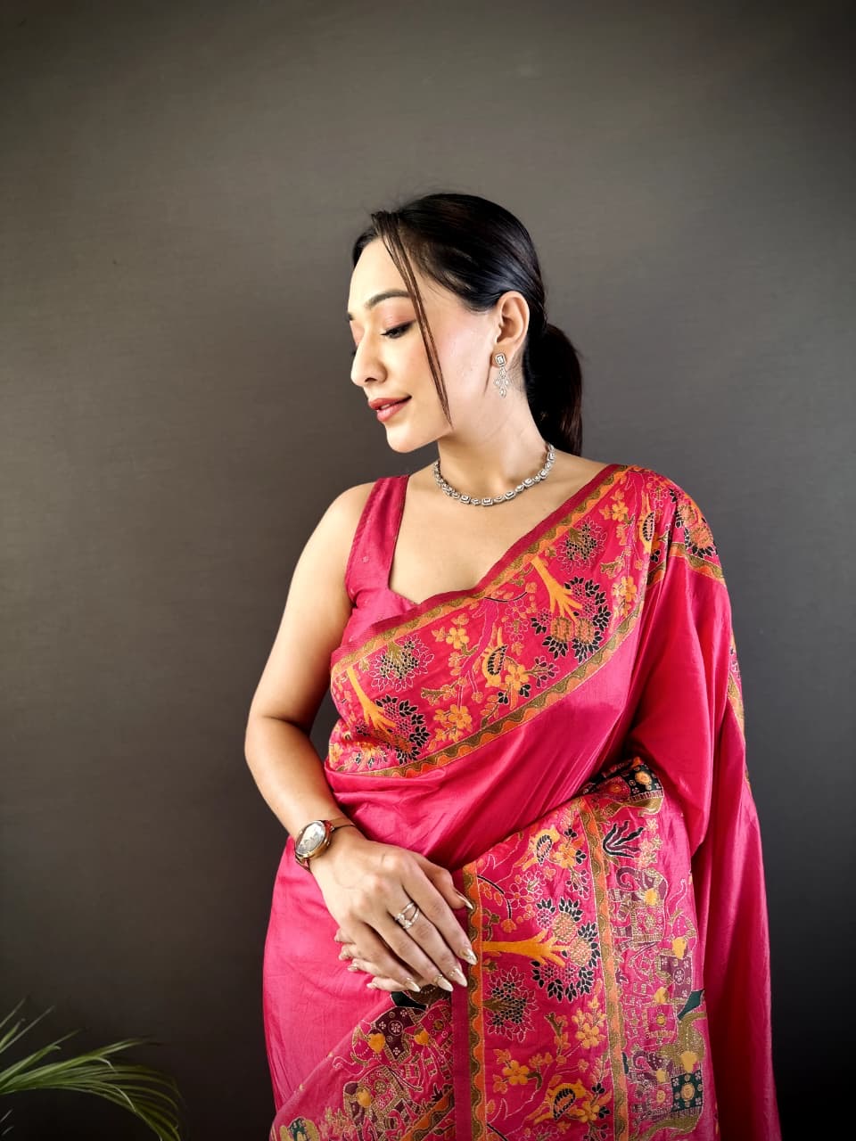 Pashmina Kashmiri Meenakari Silk Saree | Luxury Handwoven