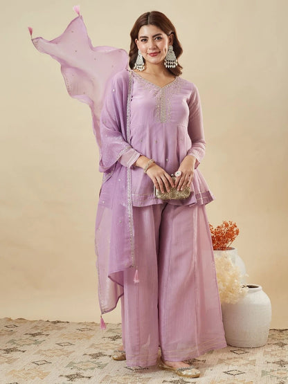Saugat Crunchy Silk Sharara Set with Heavy Embroidery Dupatta