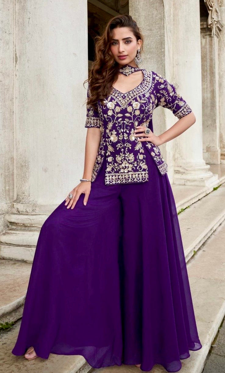 BELA Organza Silk 3-Piece Designer Plazzo Set