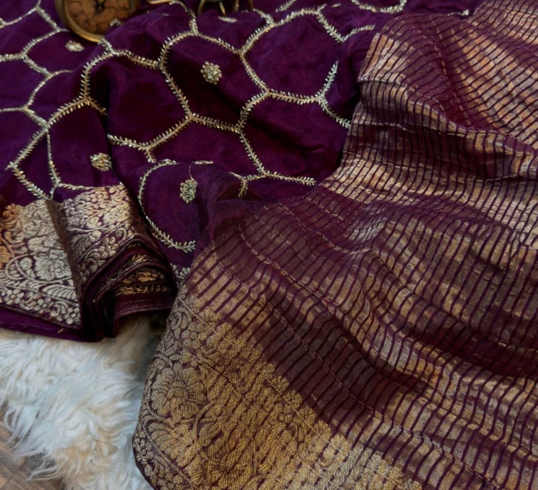 Honeycomb Handwork Soft Silk Blend Saree with Zari Border