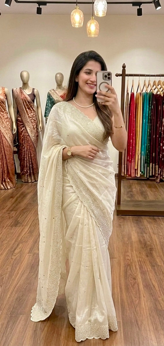 Designer Party Wear Saree Jarkan Work