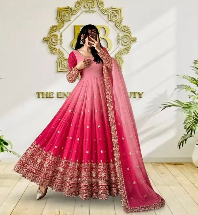 Festive Trending Designer Georgette Gown Set with Sequin Embroidery