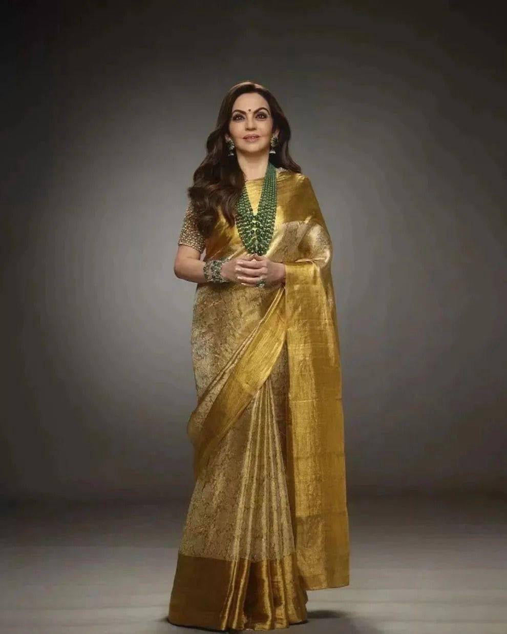 Golden Grace Royal Heritage Soft Tissue Silk Saree with Rich Pallu & Jacquard Work