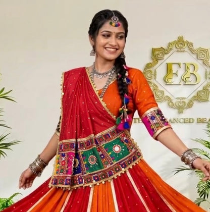 Premium Mal Chanderi Navratri Chaniya Choli - Mukesh Work & 9M Flair Lehenga