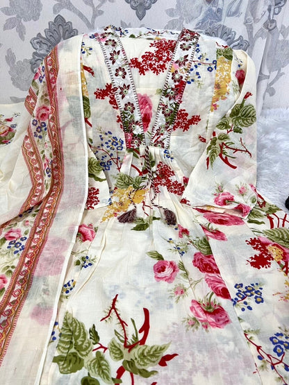 Floral Kurti Pant Dupatta Set