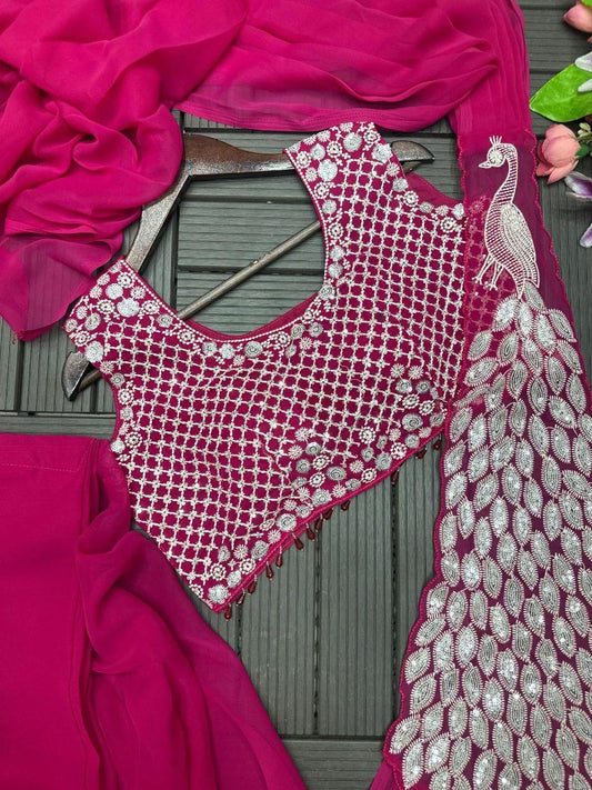 Peacock Embroidered Ready To Wear Saree