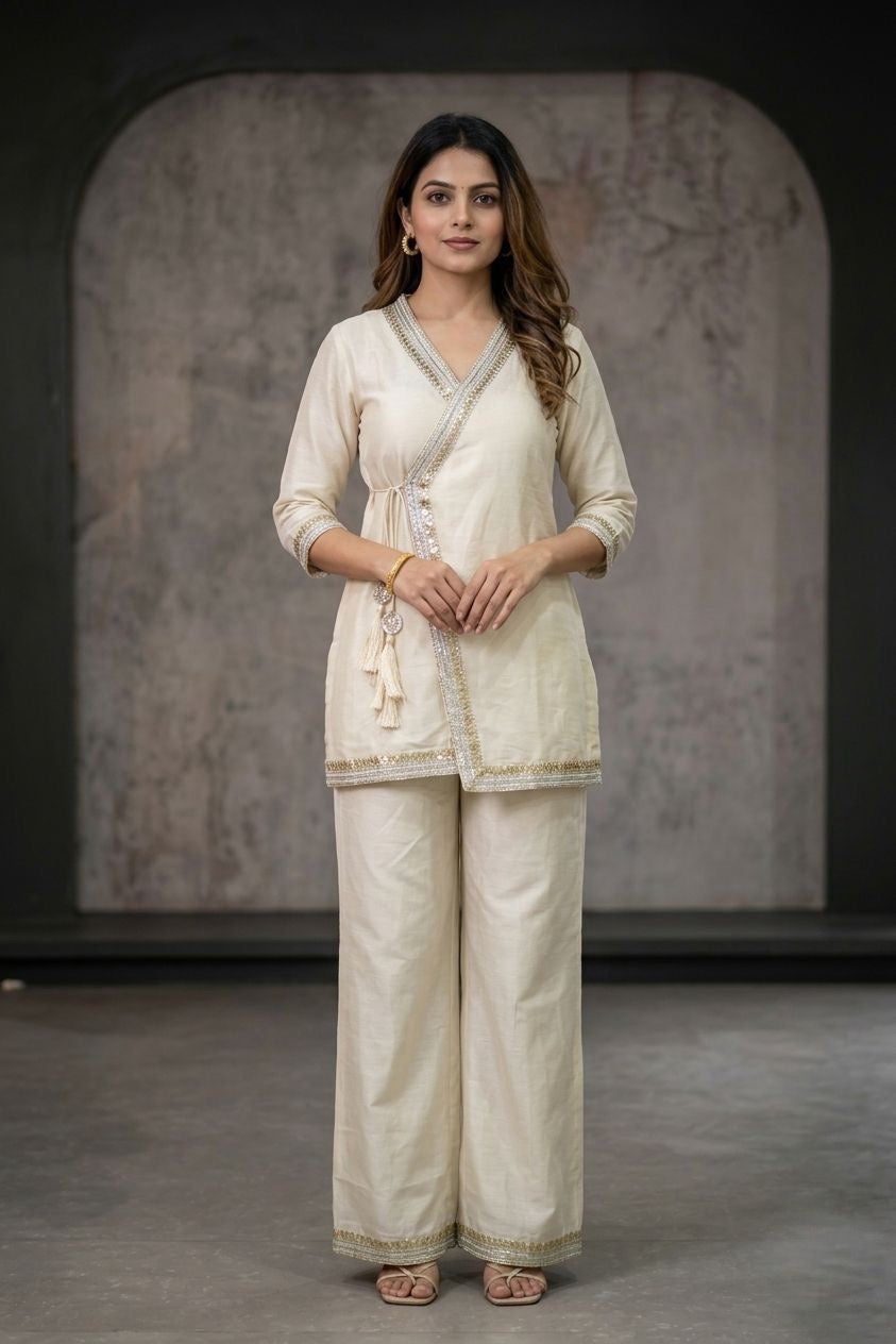 Inaya Wrap Set – Elegant Ivory Wrap Co-ord Set