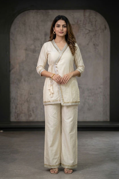 Inaya Wrap Set – Elegant Ivory Wrap Co-ord Set
