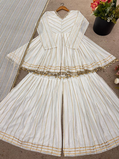 Mal Chanderi Mirror Work Sharara Set