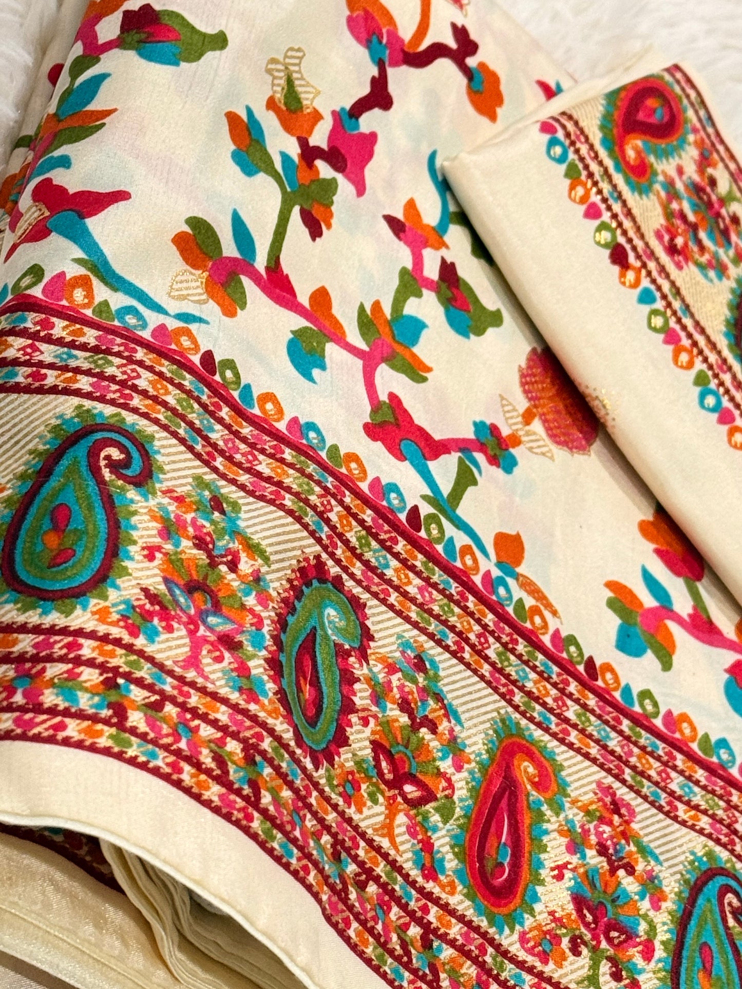 Pashmina Jamewar Silk Saree | Foil Print Pashmina Design