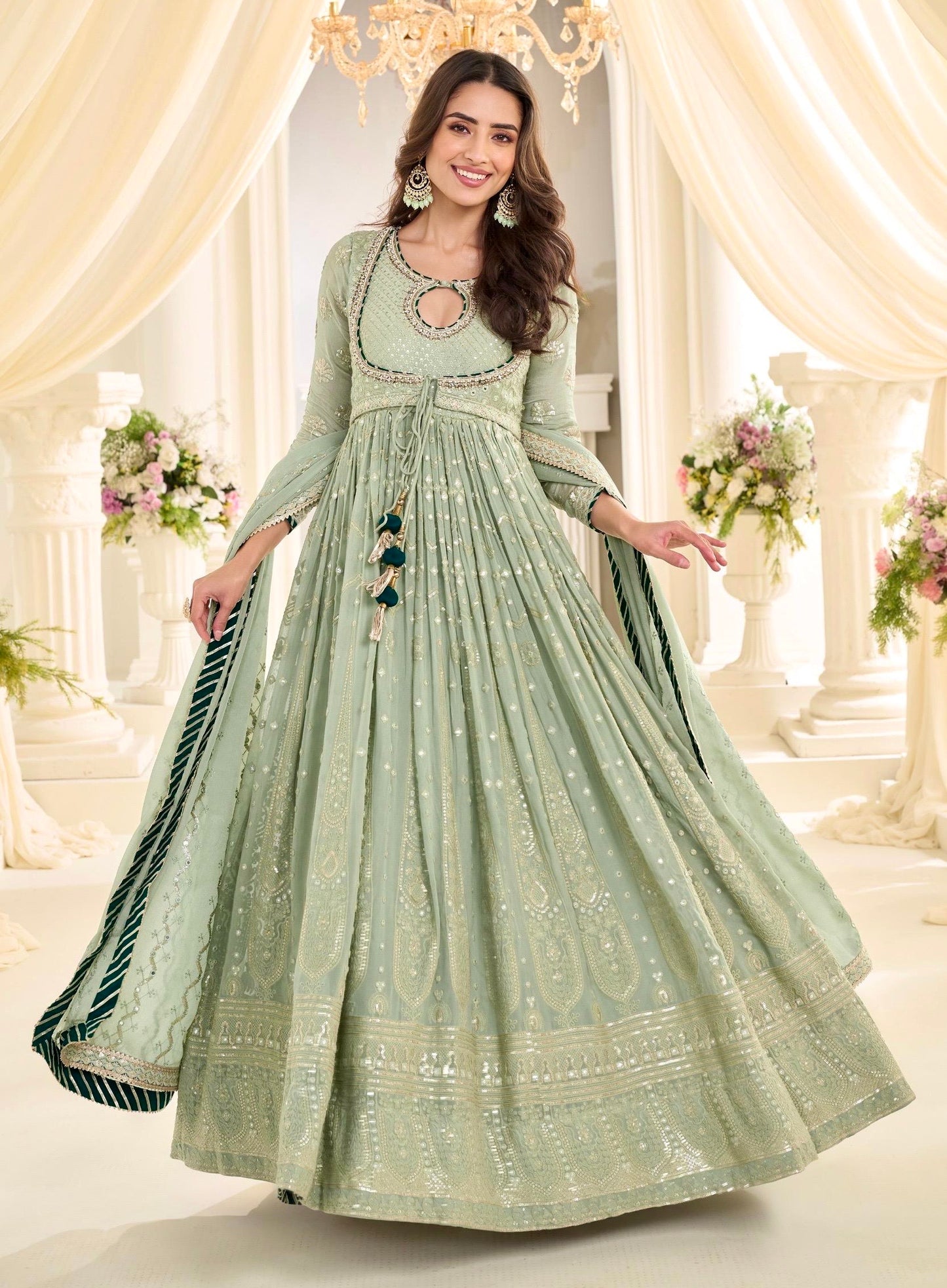 Premium Georgette Chikankari Gown Set (2 PCS)