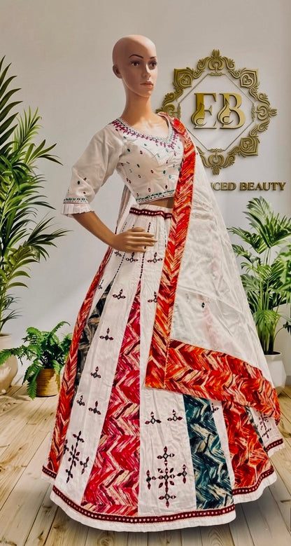 Premium Cotton Navratri Chaniya Choli - 8 Meter Flare Mirror Work Lehenga
