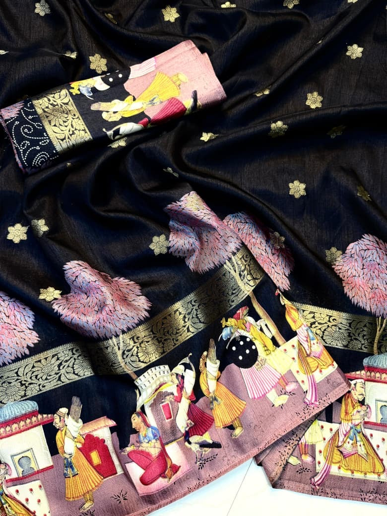 Premium Ajrakh Georgette Saree with 5-Inch Jacquard Border