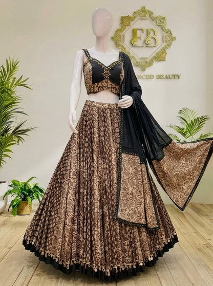 Denim Mirror Work Chaniya Choli Set