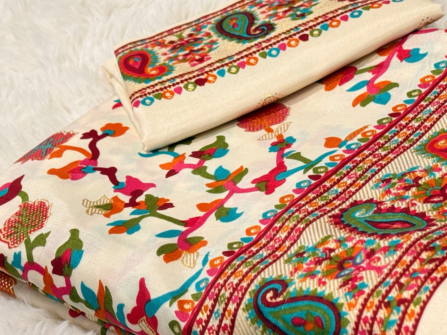 Pashmina Jamewar Silk Saree | Foil Print Pashmina Design