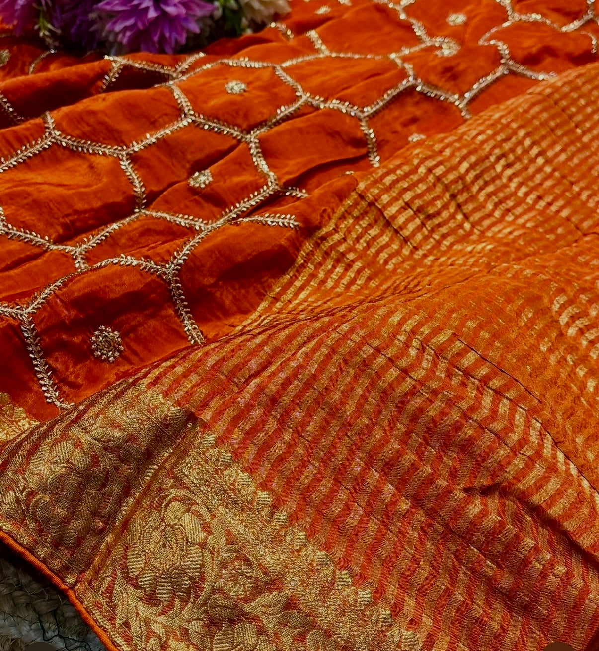 Honeycomb Handwork Soft Silk Blend Saree with Zari Border