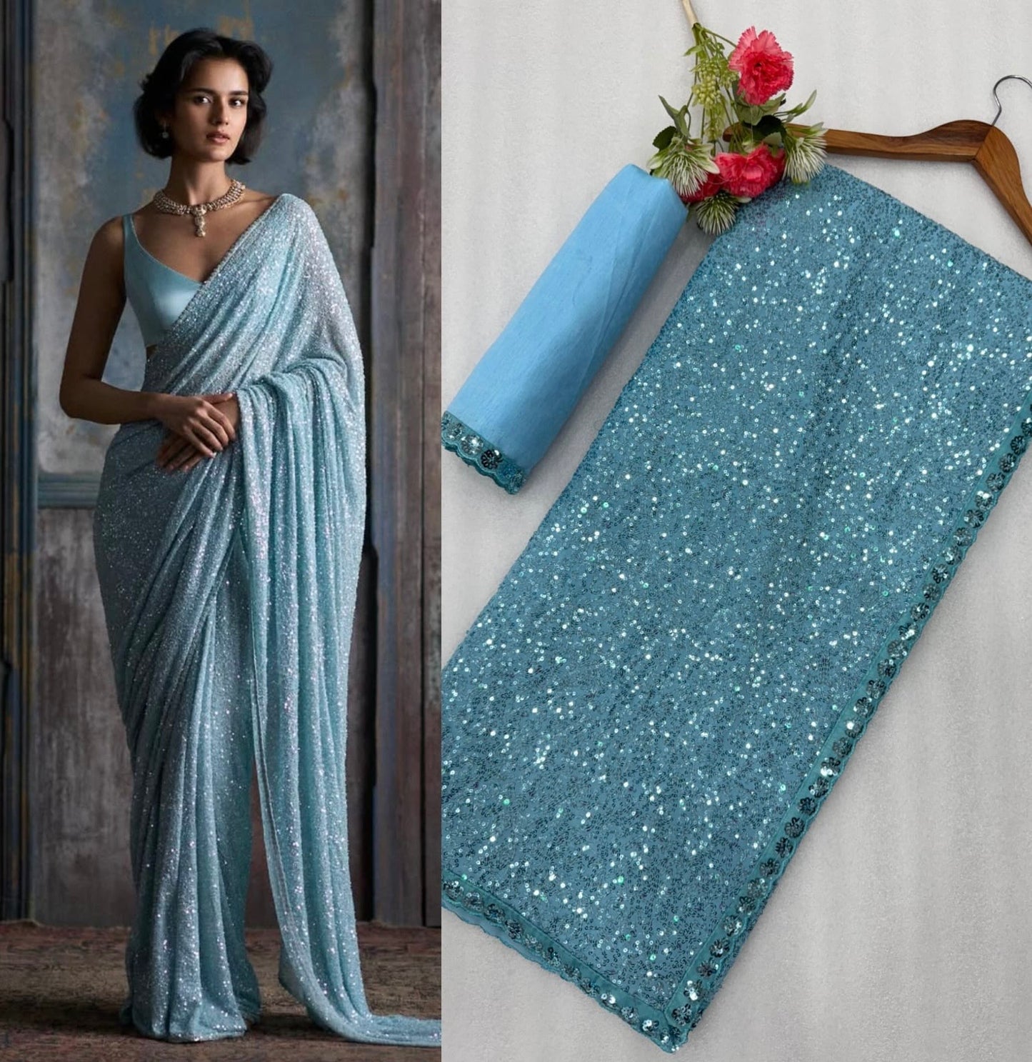 Luxury Bollywood Sequins Saree for Women
