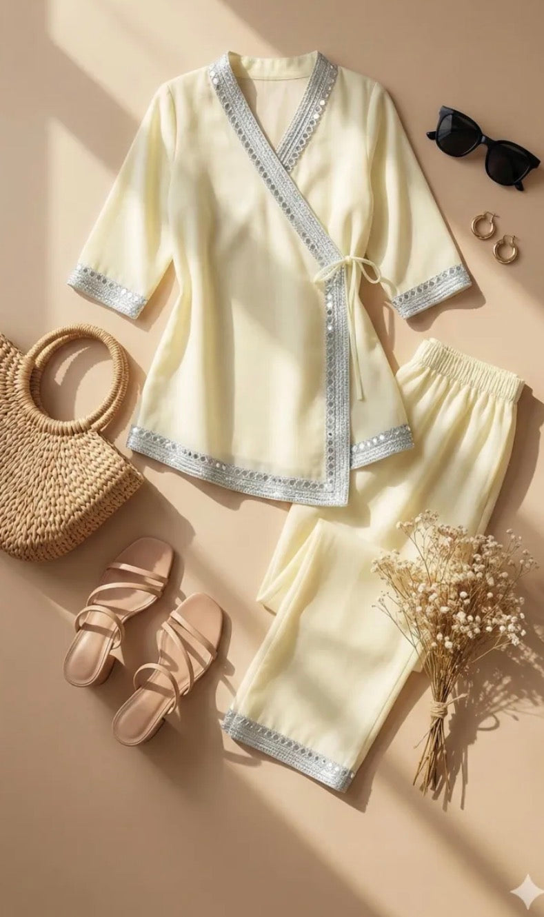 Inaya Wrap Set – Elegant Ivory Wrap Co-ord Set