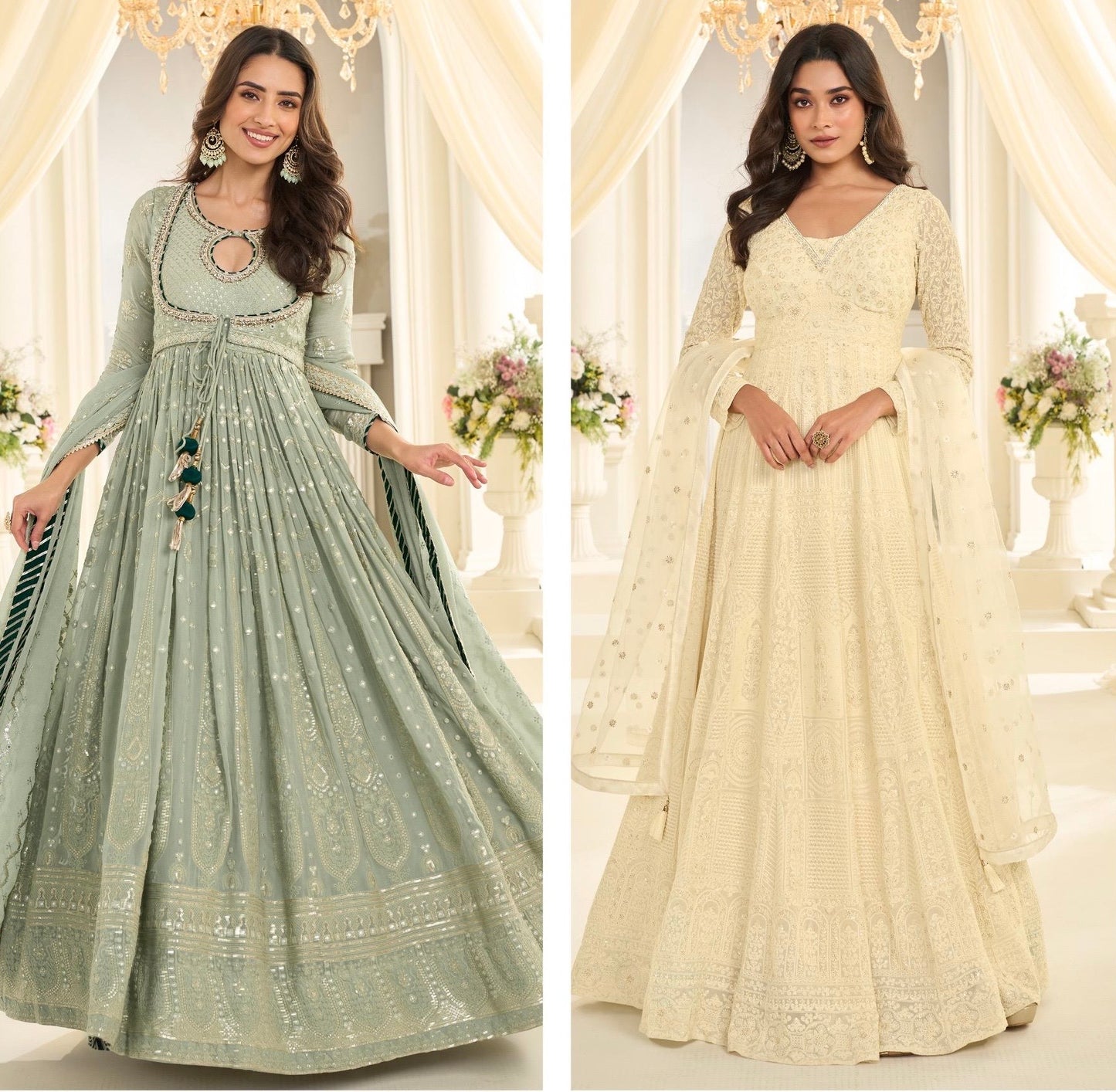 Premium Georgette Chikankari Gown Set (2 PCS)