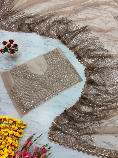 Premium Butterfly Net Embroidered Sequins Saree with Silk Inner & Designer Blouse