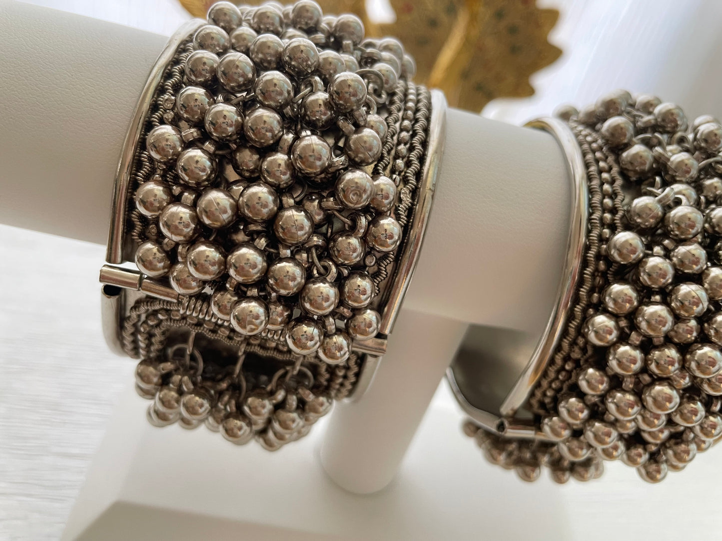 Oxidized Silver (imitation jewelry )Beaded Cuff Bracelet: Indian Boho Jewelry