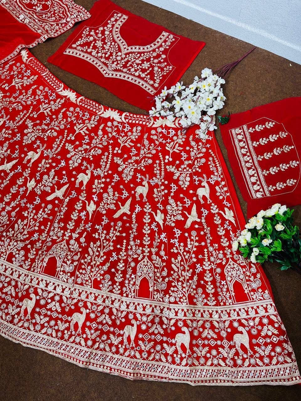 Bridal Heavy Embroidery Mirror Work Lehenga Choli Set