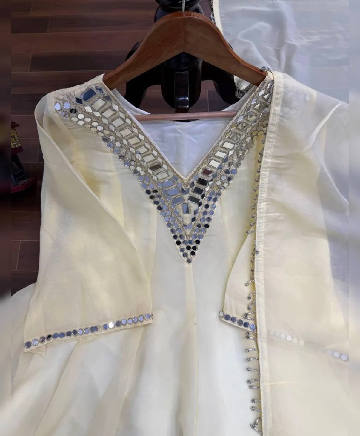 Cosmos Gold Zari Silk Sharara Set with Mirror Work Dupatta